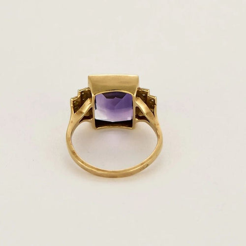 Bague 54 Bague Art déco en or jaune 18K et platine, améthyste et diamants 58 Facettes BLO0462
