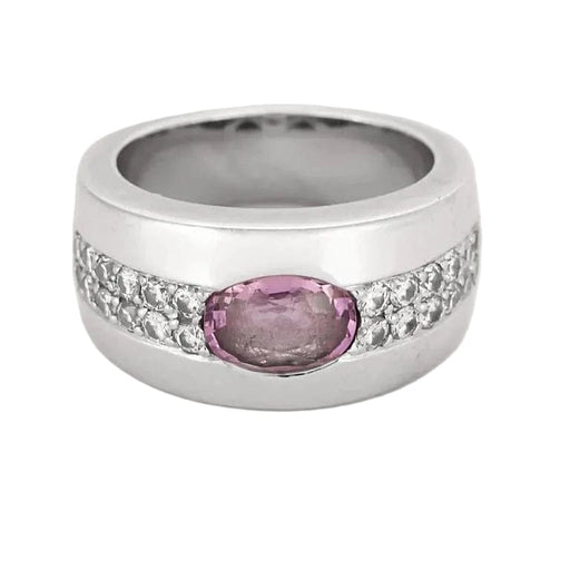 Bague 53 Bague bandeau en or blanc, saphir rose et diamants 58 Facettes POI0521