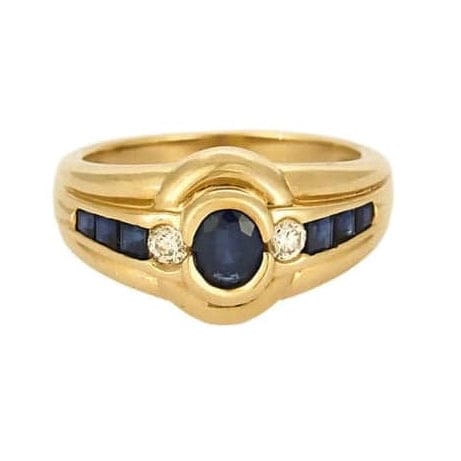 Bague 49 Bague bandeau en or jaune 18K avec saphir et diamants 58 Facettes SAI0750