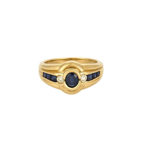 Bague 49 Bague bandeau en or jaune 18K avec saphir et diamants 58 Facettes SAI0750