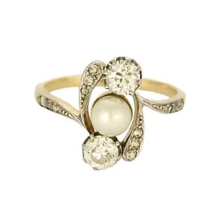 Bague 56 Bague Belle Époque motif naturaliste en or jaune, platine, diamants et perle 58 Facettes LOR3543