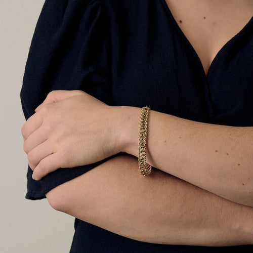 Bracelet Elegant Bracelet en or jaune, diamants et émeraudes 58 Facettes B250662