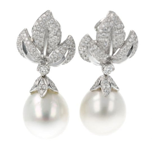 Boucles d'oreilles Boucles d'oreilles perles en or blanc et diamants 58 Facettes 4369