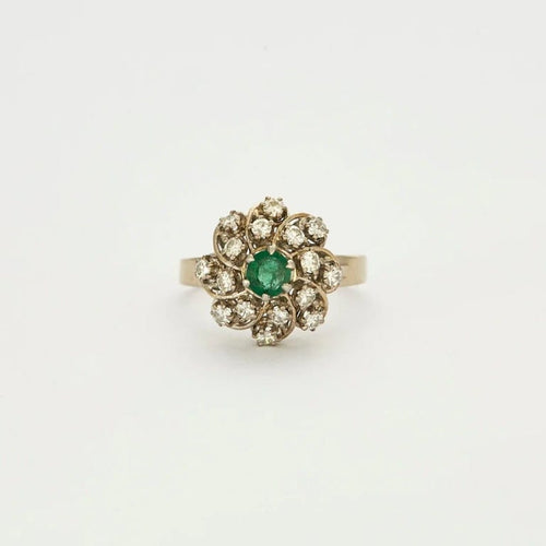 Bague 55 Bague motif floral en platine et or gris avec diamants et émeraude 58 Facettes 240356