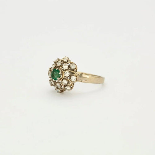 Bague 55 Bague motif floral en platine et or gris avec diamants et émeraude 58 Facettes 240356