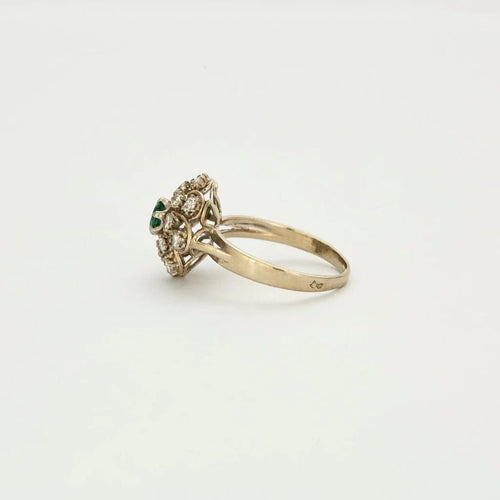 Bague 55 Bague motif floral en platine et or gris avec diamants et émeraude 58 Facettes 240356
