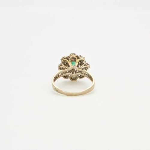 Bague 55 Bague motif floral en platine et or gris avec diamants et émeraude 58 Facettes 240356