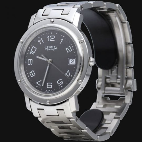 Montre Hermès Clipper - Montre femme en acier, cadran noir 58 Facettes MT44628