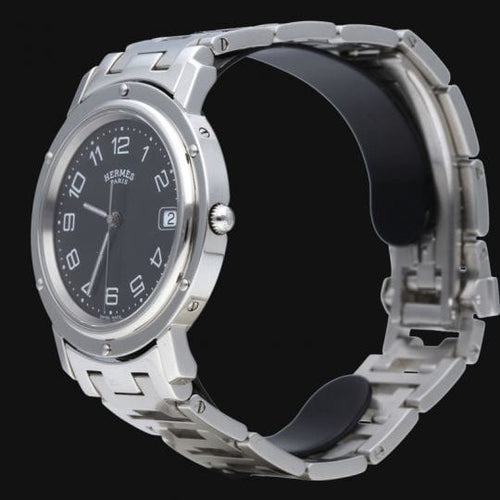 Montre Hermès Clipper - Montre femme en acier, cadran noir 58 Facettes MT44628