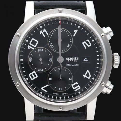 Montre Hermès Clipper - Montre chronographe automatique en acier 58 Facettes MT44640