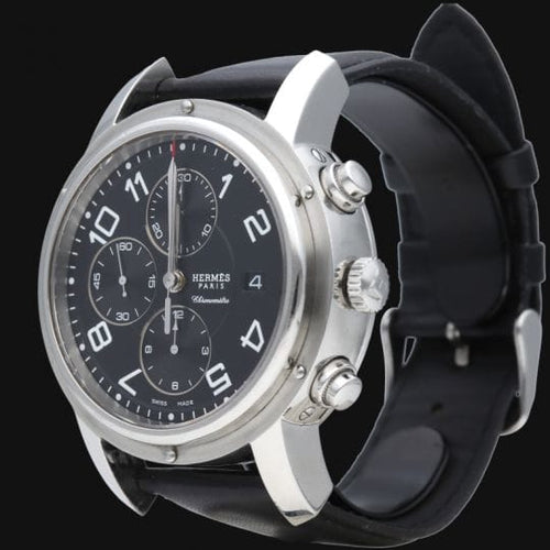 Montre Hermès Clipper - Montre chronographe automatique en acier 58 Facettes MT44640