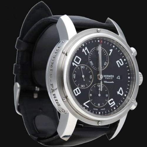 Montre Hermès Clipper - Montre chronographe automatique en acier 58 Facettes MT44640
