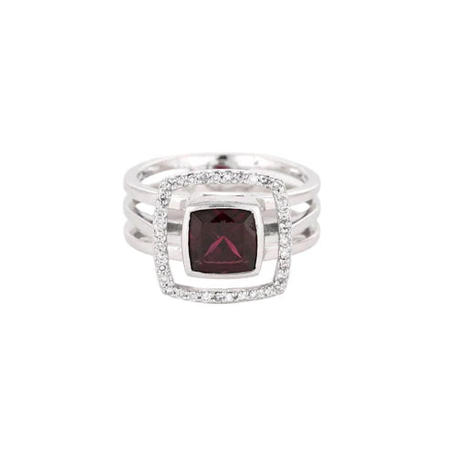 Bague 52 Bague moderne or gris, grenat et diamants 58 Facettes 250171