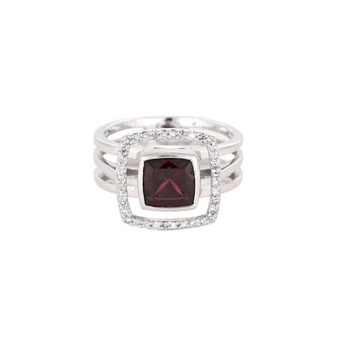 Bague 52 Bague moderne or gris, grenat et diamants 58 Facettes 250171
