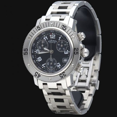 Montre Hermès Clipper - Montre chronographe à quartz en acier 58 Facettes MT40221