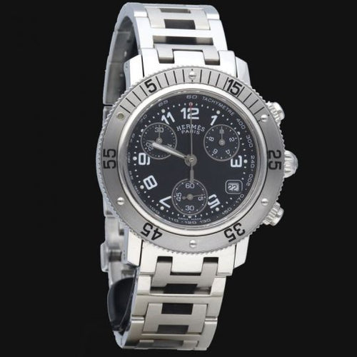 Montre Hermès Clipper - Montre chronographe à quartz en acier 58 Facettes MT40221