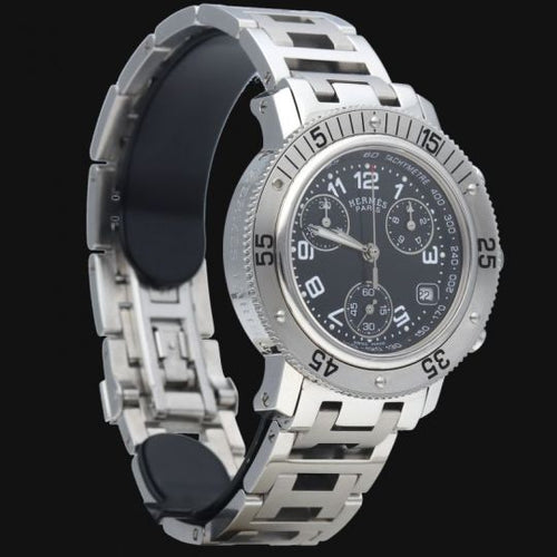 Montre Hermès Clipper - Montre chronographe à quartz en acier 58 Facettes MT40221