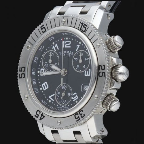 Montre Hermès Clipper - Montre chronographe à quartz en acier 58 Facettes MT40221