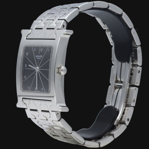 Montre Hermès Heure H - Montre en acier, cadran noir quartz 58 Facettes MT42230