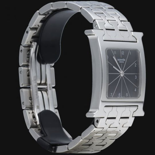 Montre Hermès Heure H - Montre en acier, cadran noir quartz 58 Facettes MT42230