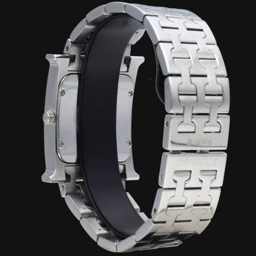 Montre Hermès Heure H - Montre en acier, cadran noir quartz 58 Facettes MT42230