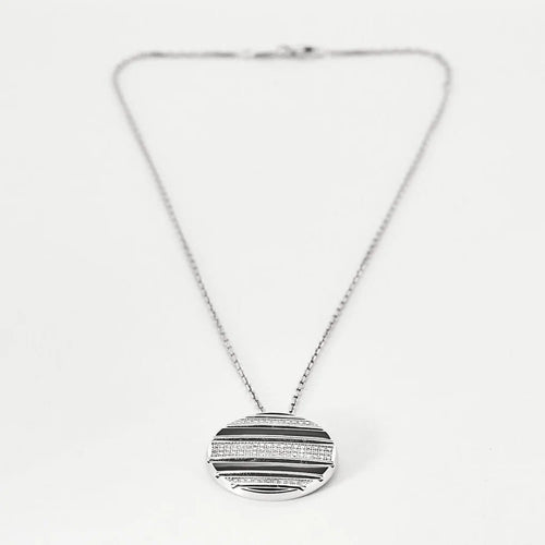 Collier CHAUMET - Chaîne en or blanc et pendentif en or blanc, diamants et émail noir 58 Facettes 250359
