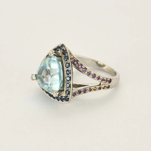 Bague 54.5 Mauboussin  Tellement Subtile pour Toi bague en or blanc, aigue marine, saphirs et améthyste 58 Facettes B250515