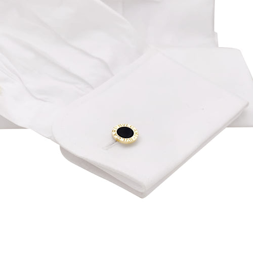 Boutons de manchette Boutons de manchette Bulgari "BULGARI BULGARI", or jaune et onyx. 58 Facettes 35246