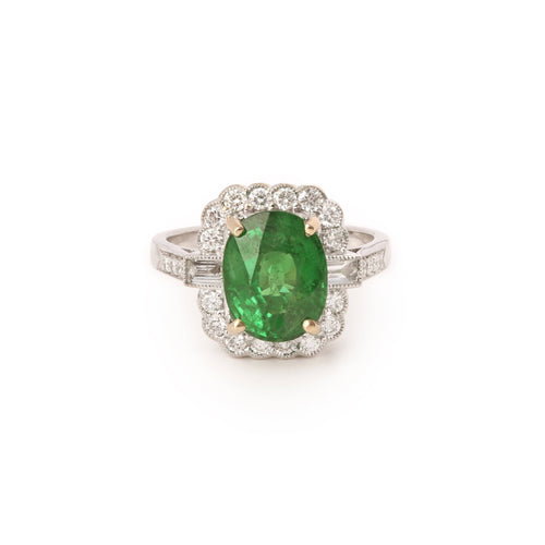 Bague 53.5 Bague Pompadour grenat tsavorite 4,54 ct et diamants en or gris 18 carats 58 Facettes B376