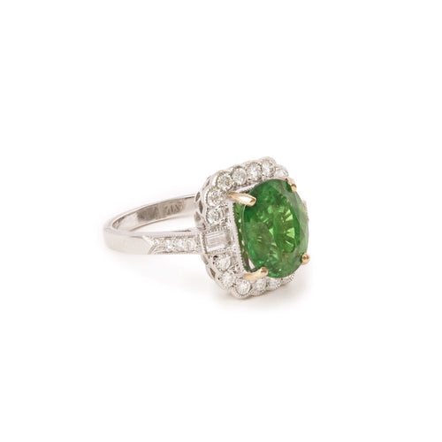 Bague 53.5 Bague Pompadour grenat tsavorite 4,54 ct et diamants en or gris 18 carats 58 Facettes B376