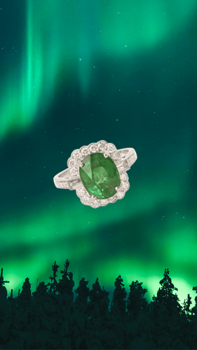 Bague 53.5 Bague Pompadour grenat tsavorite 4,54 ct et diamants en or gris 18 carats 58 Facettes B376