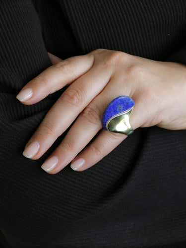 Bague 50 Bague cocktail or jaune lapis lazuli diamants 58 Facettes CAN 3