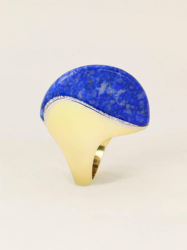 Bague 50 Bague cocktail or jaune lapis lazuli diamants 58 Facettes CAN 3