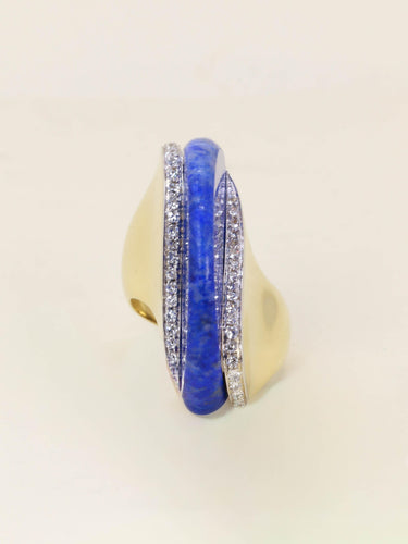 Bague 50 Bague cocktail or jaune lapis lazuli diamants 58 Facettes CAN 3