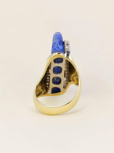 Bague 50 Bague cocktail or jaune lapis lazuli diamants 58 Facettes CAN 3