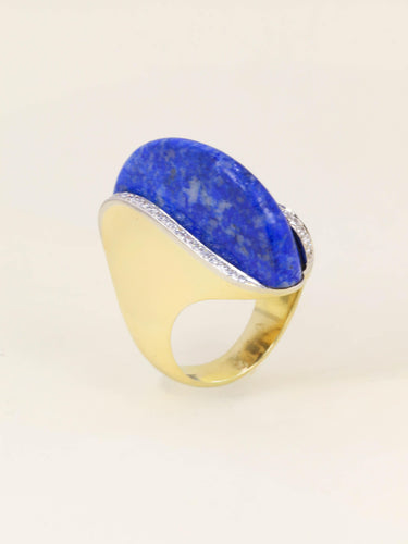 Bague 50 Bague cocktail or jaune lapis lazuli diamants 58 Facettes CAN 3