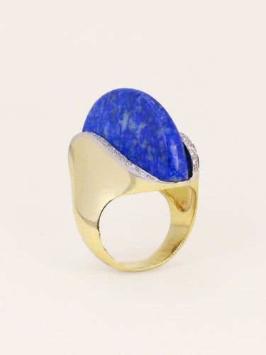 Bague 50 Bague cocktail or jaune lapis lazuli diamants 58 Facettes CAN 3