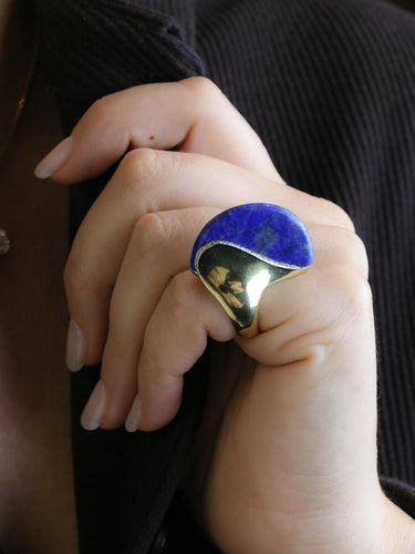 Bague 50 Bague cocktail or jaune lapis lazuli diamants 58 Facettes CAN 3