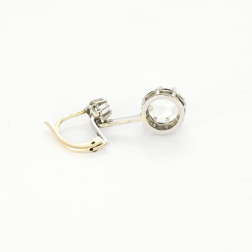 Boucles d'oreilles Paire de Dormeuse en or jaune et or gris, diamants taillés en rose 58 Facettes MON1230