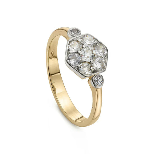 Bague Art déco - Bague marguerite hexagonale en or jaune 14 ct et platine, diamants 58 Facettes VI-0027