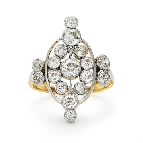 Bague Art déco - Bague en or jaune 18 ct et platine avec diamants taille ancienne 58 Facettes VI-0005