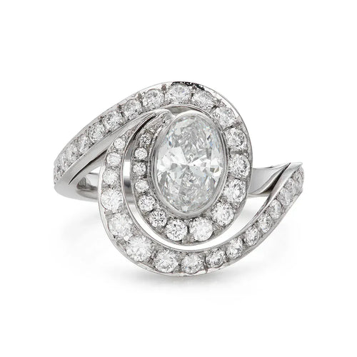 Bague 49 Bague halo en platine avec diamants taille ovale 1,77 ct 58 Facettes VI-0016
