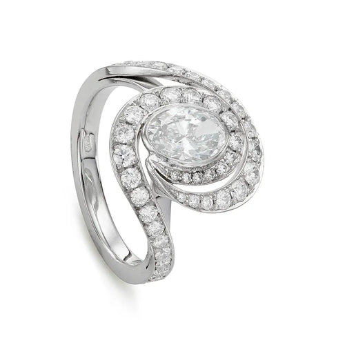 Bague 49 Bague halo en platine avec diamants taille ovale 1,77 ct 58 Facettes VI-0016