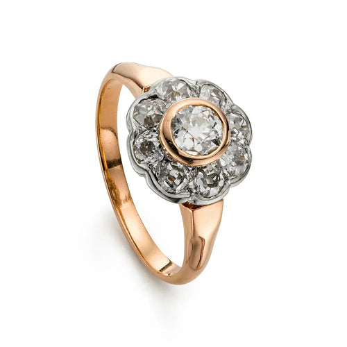 Bague 53 Époque victorienne - Bague entourage en or 18 ct et diamants 1,30 ct 58 Facettes VI-0023