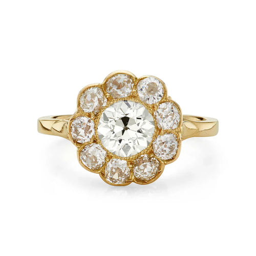 Bague 57.5 Bague cluster victorienne en or jaune 18 ct et diamants taille ancienne 2,45 ct 58 Facettes VI-0009