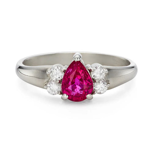 Bague 51 Bague en platine avec rubis naturel 1,00 ct et diamants 0,20 ct 58 Facettes VI-0018