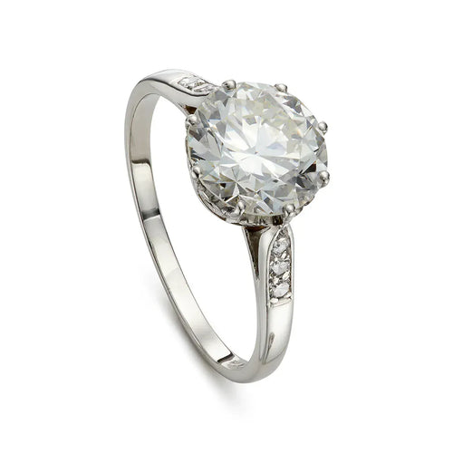 Bague 57.5 Bague solitaire édouardienne en platine et diamants taille ancienne 2,70 ct 58 Facettes VI-0011