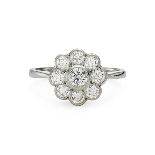 Bague 54 Bague cluster en platine avec diamants (env. 1,00 ct) 58 Facettes VI-0032