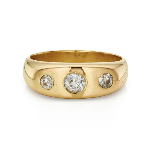 Bague 54.5 Bague gypsy victorienne trois pierres en or jaune 18 ct et diamants 58 Facettes VI-0022