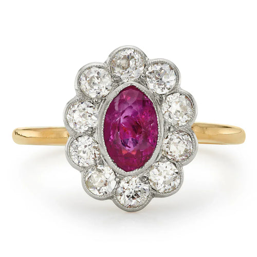 Bague 54 Edwardian - Bague cocktail rubis et diamants en or jaune 18 ct et platine 58 Facettes VI-0003